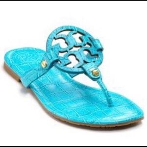 RARE Tory Burch Croc Blue Turquoise Miller Sandals